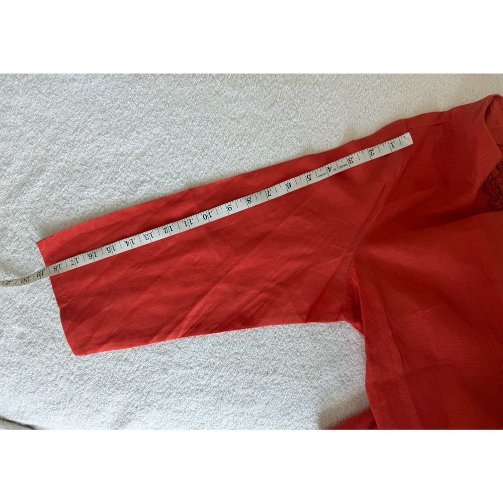 NWOT Linen blend Coral V-Neck Ruffle Trim tunic top tomato red festive Size-XL - Picture 6 of 8
